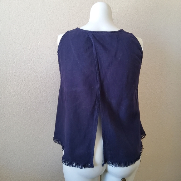 Indigo Rein Linen Blend Split Open Back Tank Top Navy Blue New - Picture 7 of 11